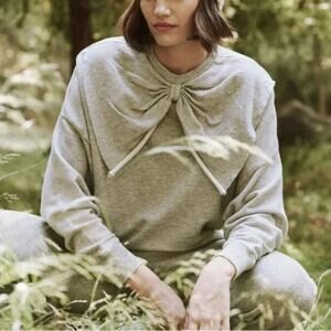 THE GREAT. The Bow Dropped Shoulder Sweatshirt Light Heather Grey Women's Size 1